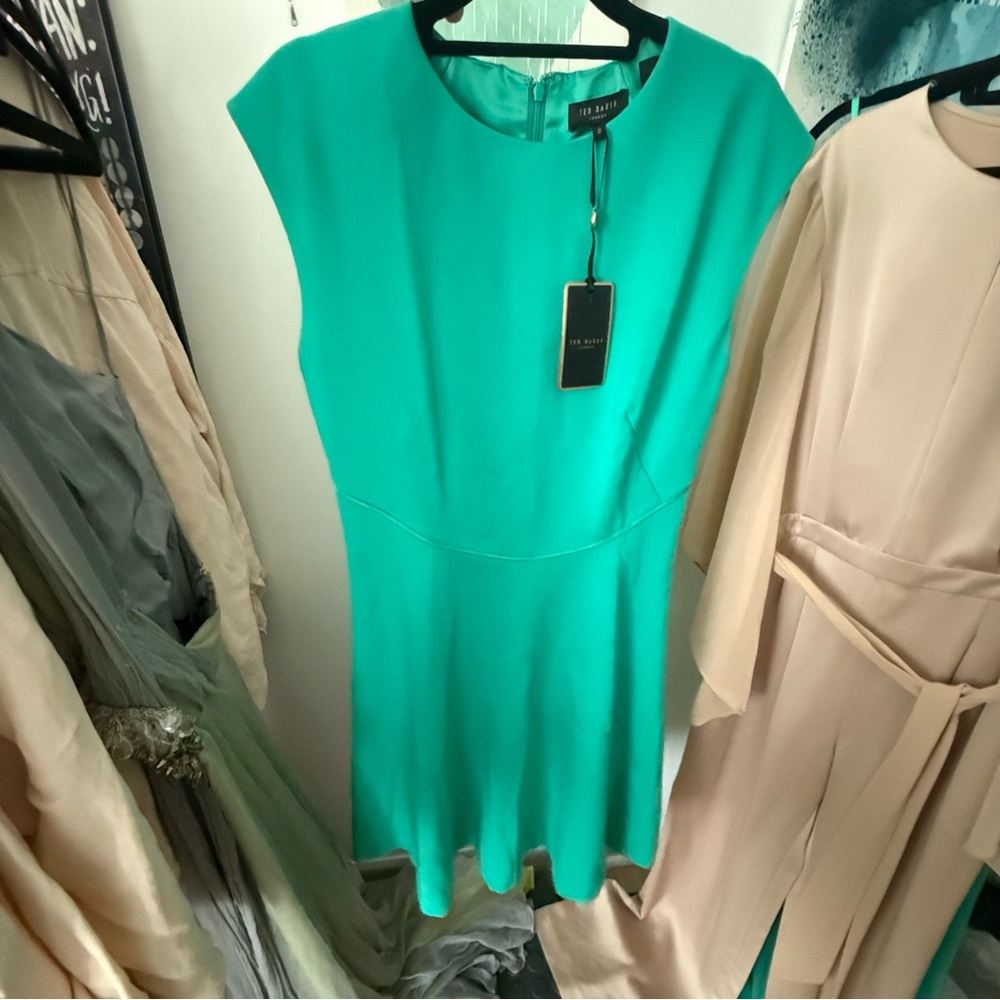 Ted Baker Teal A-line Knee Length Fit and Flare Dress Empire Waist